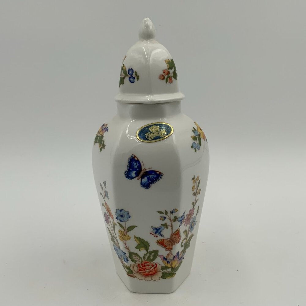 Aynsley Cottage Garden Hexagonal Ginger Jar Butterflies Florals Fine Bone China